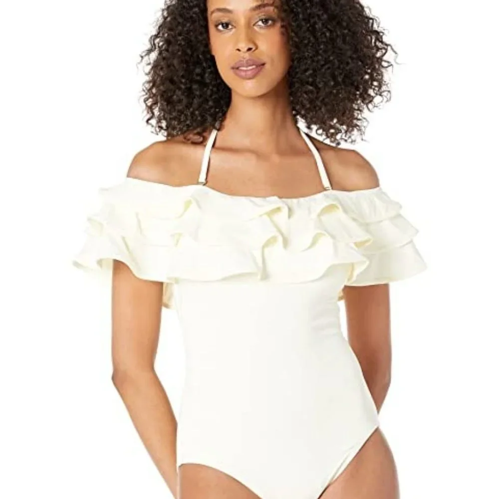 🔆🌴 kate spade palm beach ruffle off the shoulder swimsuit xs~ 🔆🌴Last One!